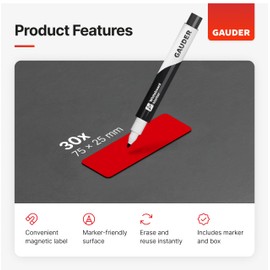GAUDER Magnetic Dry Erase Labels | (75 x 25 mm) Magnetic Labels to write on | Dry Erase Magnets for Classroom, Whiteboard & Blackboard