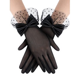 Bencailor Women Lace Gloves Wedding Tea Party Gloves Bow Short Mitten Elegant Accessories for 1920s Opera Funeral(Lace Black,Lace Style)