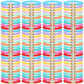 Equsion 100 Pcs Preppy Heishi Surfer Bracelets Set Colorful Happy Smile Beaded Stretch Bracelets Clay Bracelets for Women