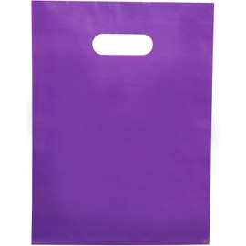 Plastic Shopping Bag with Die Cut Handle Bag 12" x 15" Purple Plastic Merchandise Bags with Handle 100 Pack for Retail, Heavy Duty Bulk Bags