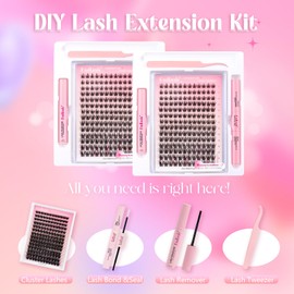 FADLASH Lash Clusters Kit Individual Lash Extensiones Wispy Faux Mink 10-16mm DIY Eyelash Extension Kit Eyelash Clusters Lashes with Bond and Seal and Remover Lash Tweezer for Self Use（AD17-D-10-16)