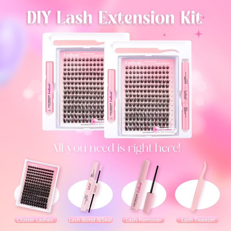 FADLASH Lash Clusters Kit Individual Lash Extensiones Wispy Faux Mink