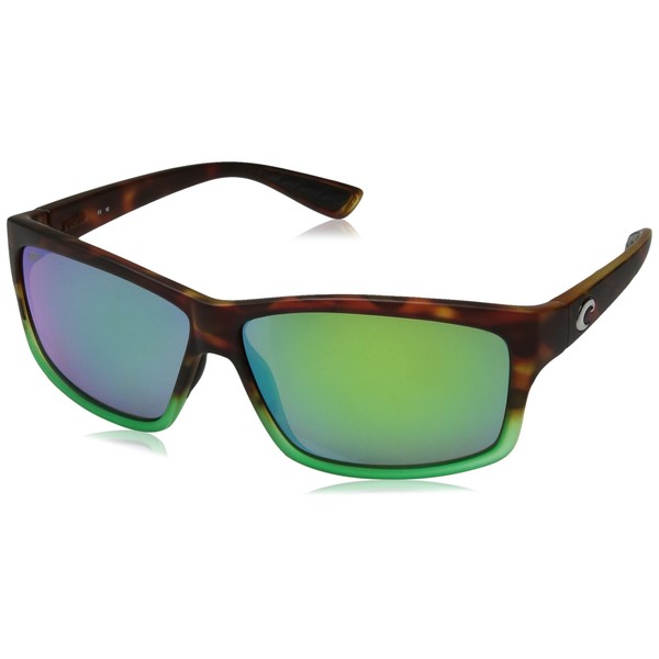 Costa Del Mar Men's Cut Polarized Rectangular Sunglasses, Matte Tortuga Fade/Copper Green Mirrored Polarized-580P, 60 mm