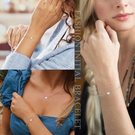 ChainsPro Friendship Bracelet Initial Bracelet Ladies Bracelets Heart Bracelet 925 Silver Bracelet for Women Sterling Silver Bracelets Gifts for Women