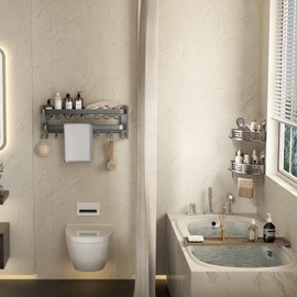 Esquinero para Baño Regadera Ventosa Repisas para Sin Taladro Organizador Metal de Aluminio Porta Shampoo Antióxido Estante Organizador Baño Gris Mueble para Regadera Tofaney