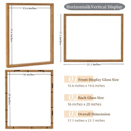 Volakk Floating Frame 16x20 Double Glass Frame Floater Frame 20x24 Floating Picture Frame Cherry Wood Picture Frame 16x20 Shadow Box Frame Bouquet Frames For Wedding Memory