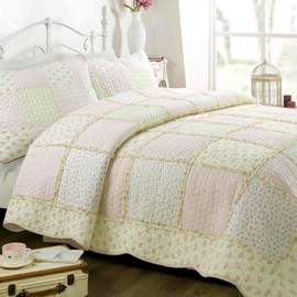 Cozy Line Home Fashions 100% Cotton Real Patchwork Reversible Shabby Chic Girly Floral Pink Peachy Quilt Bedding Set, Coverlet Bedspread (Old-Fashioned Sweetness, Queen - 3 Piece)