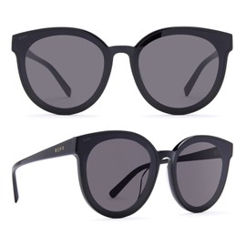 DIFF Gemma Designer Round Oversized Sunglasses for Women UV400 Protection, Black + Grey, Black, Oversized