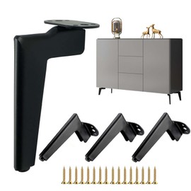 Set of 4 Furniture Feet, Metal, Black, Cabinet Feet, 18 cm, Chest of Drawers Feet, Sofa Feet, Feet for Furniture, Table Legs for Coffee Table, Sofa, TV Cabinet, Bed, Sideboard, with Screws + Non-Slip