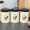 Cockerel Tea Coffee Sugar Canisters Set Of 3 Black Lids