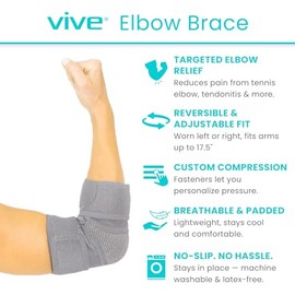 Vive Codera de Codo - Manga de Compresión para Tenis - Envoltura para Golfistas, Bursitis, Brazo Izquierdo o Derecho - Banda de Soporte para Tendonitis para Golf, Hombres y Mujeres - Epicondilitis y