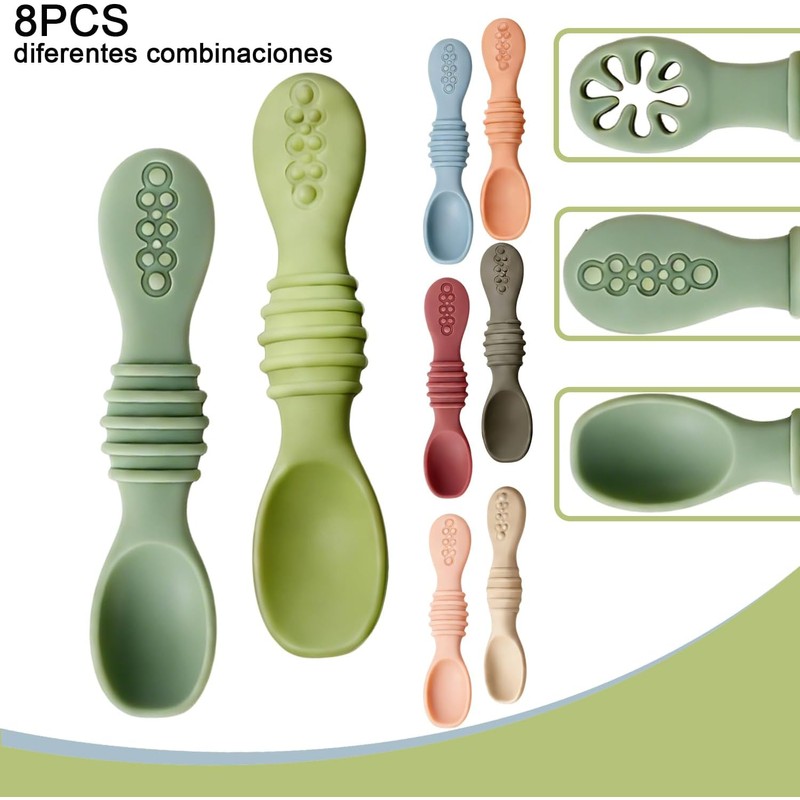 8PCS Juego Cucharas Masticables de Silicona, Cuchara de Silicona para
