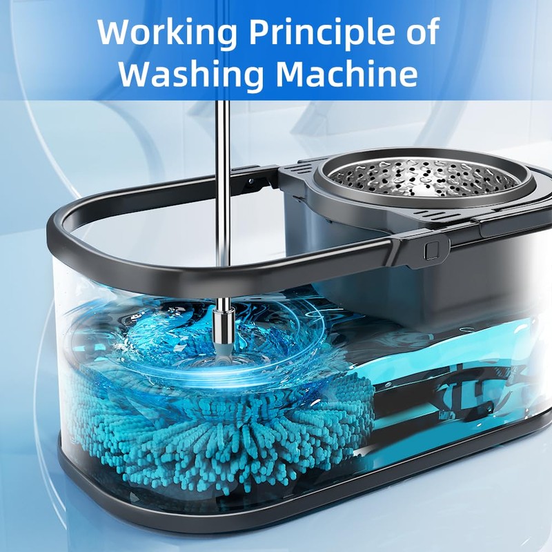 SWIFTIRON Spin Mop and Bucket with Wringer Set for Home,360°