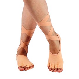 2 Pairs Women Five Finger Sports Yoga Socks Tie Up Non Slip Pilates Ballet Dance Socks Cotton Toes Socks (Skin)