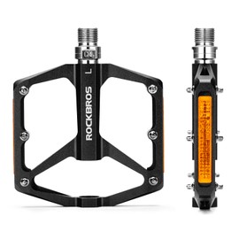 ROCKBROS Bicycle Pedals with Reflectors Platform Pedals Made of Aluminium Alloy Non-Slip Ultralight 9/16 Inch Bicycle Pedals for MTB, Road Bike, BMX, E-Bike, Black