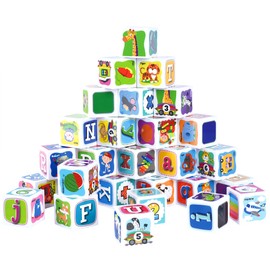 PLAY ABC Building Blocks for Toddlers 1-3,28pcs Plastic Baby Alphabet Letters Number Stacking Blocks, Preschool Learning Educational Montessori Sensory Toys Gifts for Kids Girls Boys