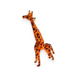 WitnyStore Tiny 3⅜" Brown Giraffe Standing Look Up Figurine - Miniature Hand Blown Painted Glass Giraffes Savanna Wildlife Long Neck Tallest Animals Crystal Decorative Collectible Figure Décor Gifts