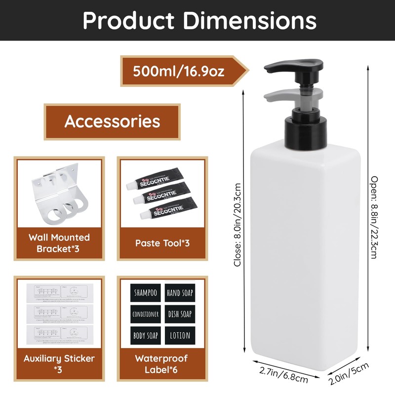 Segbeauty Shampoo Bottles for Filling, 500 ml, Pack of 3