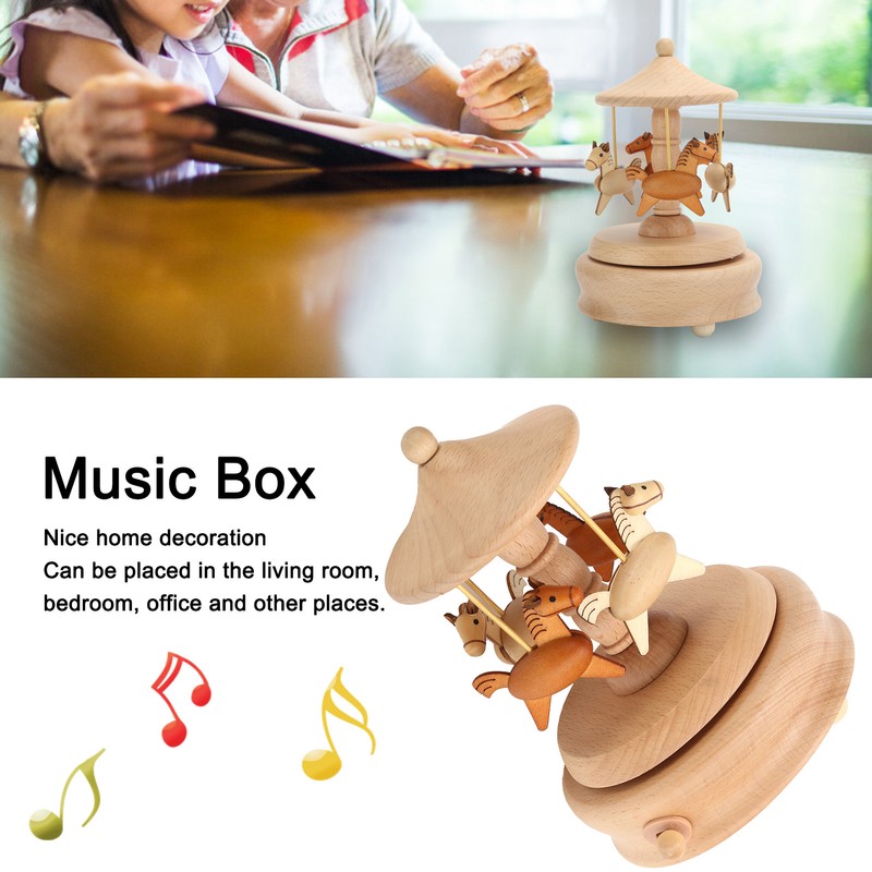 Cute Music Box Wooden Rotating Musical Box Wood Crafts Birthday