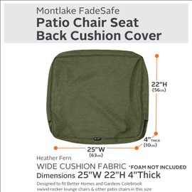 Classic Accessories Montlake Water-Resistant 25 x 22 x 4 Inch Patio Back Cushion Slip Cover, Heather Fern Green