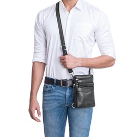 STILORD 'Aria' Chest Bag Leather Small for Women and Men Fanny Pack Vintage Shoulder Bag Smartphone 8 inch Tablet Bag, Colour:Black