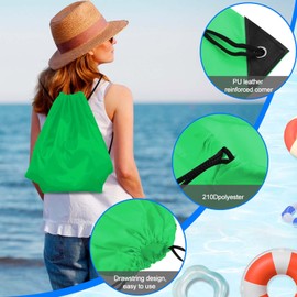 PLULON 2Pcs Drawstring Bags Bulk Drawstring Backpack Green Blue String Backpack Cinch Sack Sport Gym Backpack Bags for Yoga Traveling Outdoor Sports