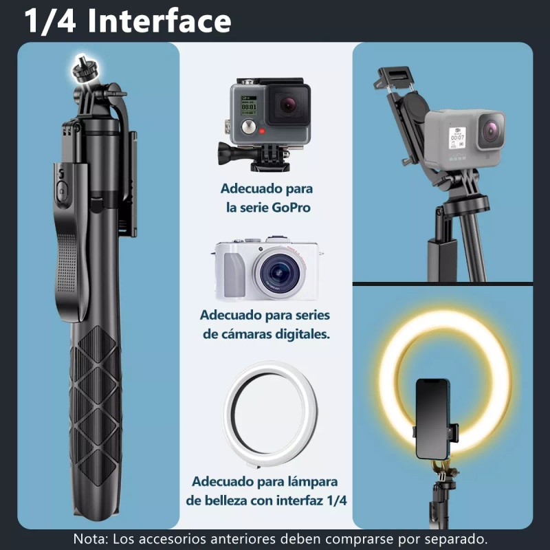 Axnen Selfie Stick Trípode Para Celular Control Remoto Luz 1.53m