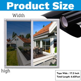 Window Privacy Film One Way Daytime 17.5 in x 6.5 Ft Static Cling Sun and Heat Blocking Anti UV Reflective Mirror Window Tint for Home and Office Black Silver