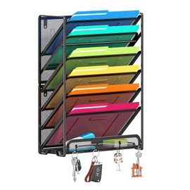 Ekisemio Organizador de archivos de pared de 7 niveles, soporte de archivos colgante de malla con 4 ganchos, estante de archivos de metal resistente p