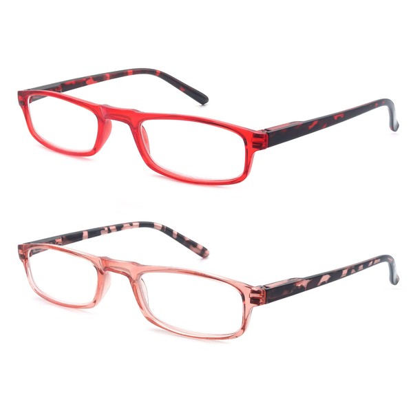 MODFANS - Gafas de lectura para mujeres y hombres, marco estrecho y ligero brillante, bisagras flexibles de resorte, bolsa para gafas pequeñas que protegen la comodidad de uso
