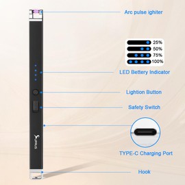 SUPRUS Electric Arc Lighter Windproof Flameless Rechargeable USB Lighter with Safety Lock for Home Kitchen BBQ Candle