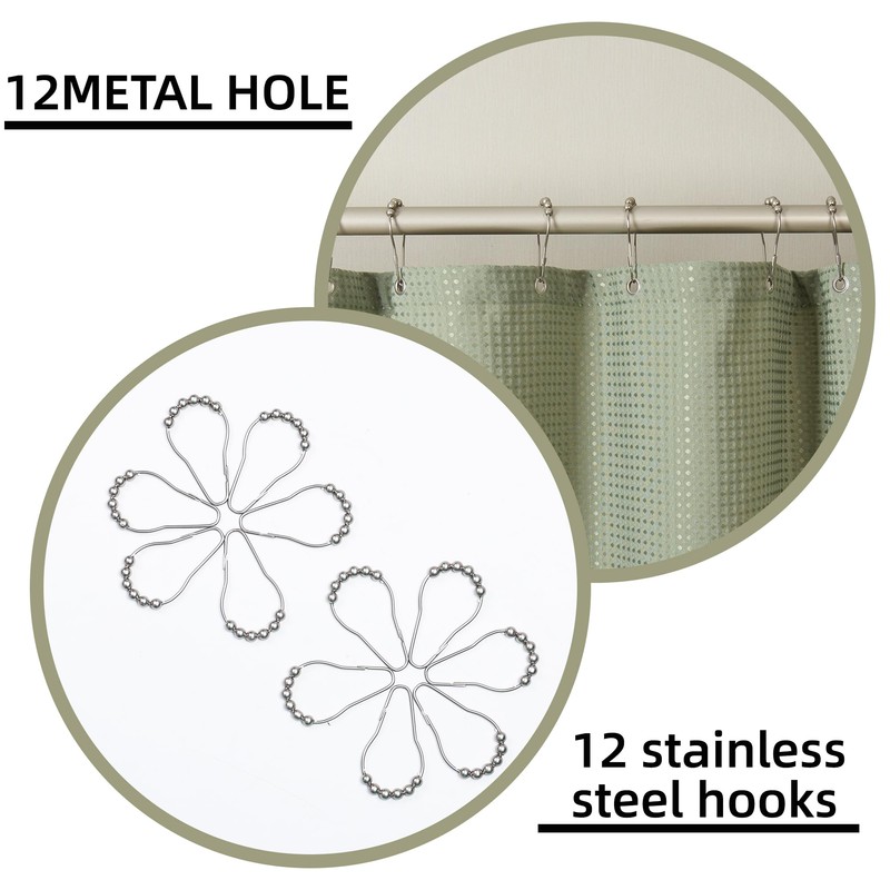 Baires Bath Sage Green Shower Curtain, 256GSM Heavy Duty Waffle