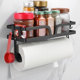 Kegii Kitchen Roll Holder Wall Roll Holder Kitchen Paper Holder with Spice Rack Kitchen Paper Holder with Shelf Roll Holder with Perforated or Glued Two Installation Methods