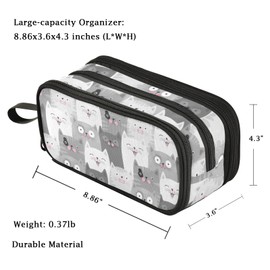 Fustylead Sweet Cute Funny Cats Floral Large Pencil Pen Case Stationery Bag, 3 Compartments School College Office Desk Organizer Storage Pouch Marker for Teen Boys Girls Students