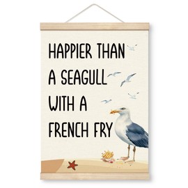 Funny Wooden Poster Hanger Frame, Happier Than a Seagull with a French Fry Wall Hanging, Seagull Poster Hanger, Beachy Room Decor Aesthetic, Seagull Decor, Rustic Farmhouse Decor, Home Décor Gift