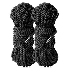 Sfcaris Silk Soft Rope, Skin Friendly Soft Nylon Rope Silky Black Red Rope, Durable Multipurpose Color Braided Rope Satin Twisted Cord Long Rope 32 Feet 8 mm (2-Pack, Black)