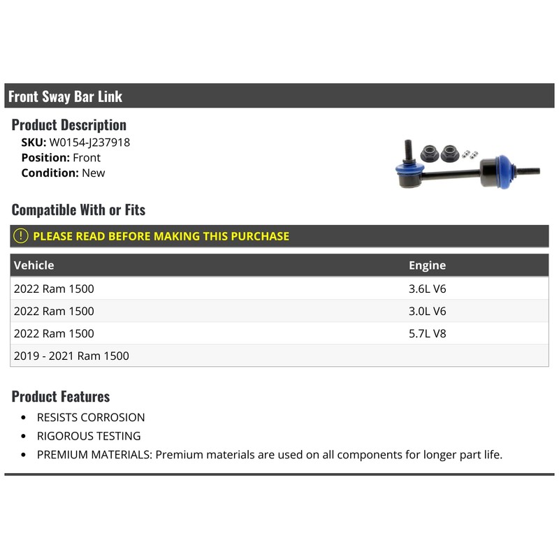 Front Sway Bar Link - Compatible with 2019-2022 Ram 1500