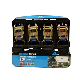 Everest S41121- Ratchet Tie Down Straps - 4 Pk - 12' - 1000 Lbs Load Cap- 3000 Lb Break Strength- Cambuckle Alternative