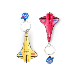 Auimce NASA Airplane Keychain(2 Colors/Pack), 3D Engraving Handpainted Space Shuttle Key Chain, Colorful PVC Key Ring (raspberry red + warm yellow)