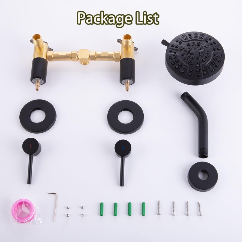 SUBEIXI Matte Black 2 Handle Shower faucet Set, 8 Mode