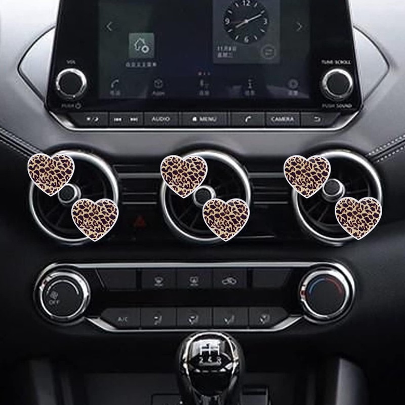 6Pcs Leopard Heart Air Vent Clips,Long-Lasting Car Fresheners and Diffusers,Cute