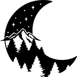 Moon with Stars Mountain Scene Vinyl Decal Sticker for Car/Window/Wall (Black Matt)