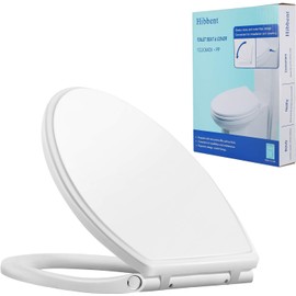 Hibbent Premium Round Toilet Seat with Cover Quiet Close, One-Click to Quick Release, Easy Installation Non-Slip Seat Bumpers, Slow Close Toilet Seat and Cover, Easy Cleaning-White Color