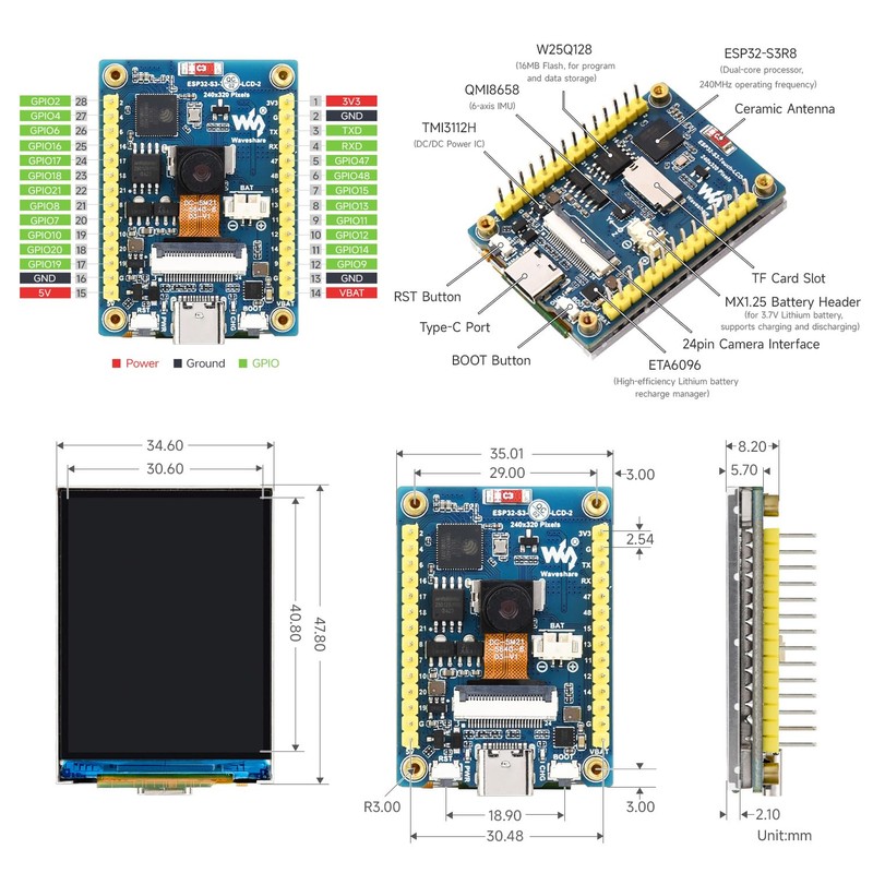 Waveshare 2 inch ESP32-S3 Display Development Board, 240 x 320,