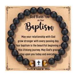 Baptism Gifts for Boys, Cross Bracelet, Baptism Bracelet, Baptismal Gifts for Boys Son Godson Grandson Nephew Catholic Christening Christian Gifts Kids Stocking Stuffers Baptism Card