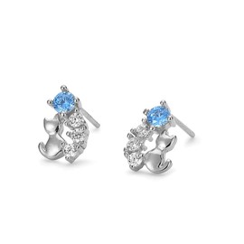 Deelfel Women's Sapphire, Cute, Silver, Gold, Pearl, Cat Earrings, Zirconia, Cat Stud Earrings, Sparkle, 925 Silver, Hypoallergenic, Friends, Birthday, Anniversary, Christmas Gift, Fashion Accessory,