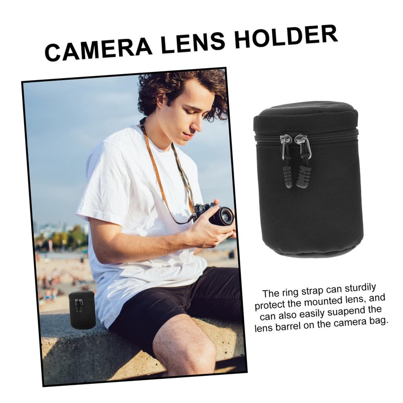 TEHAUX Camera Lens Pouch Durable PU Material Shockproof Protection for