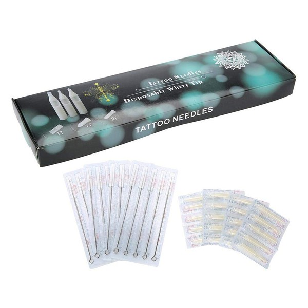 20Pc Tips + 20Pc Needles, Disposable Tattoo Needles Eyebrow Microblading Needles Tattoo Tip Tips Pointed Grips for Permanent Makeup Tattoo Pen Machine(7RL+7DT)