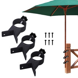 VANROUG Deck Patio Umbrella Holder,Patio Umbrella Holder Corner Mount Bracket Outdoor Umbrella Base Clamp for Deck Railing, Balcony, or Courtyard(3 PCS Black)