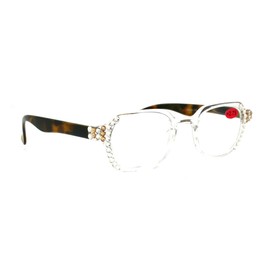 The Hexagon, Clear Transparent Women Bling Reading Glasses Adorned with Clear and Light Colorado Genuine European Crystals Translucent. NY Fifth Avenue.